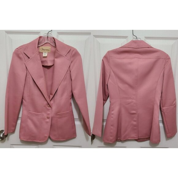 Vtg 70s Bronson of California 2 Piece Pant/Blazer Suit Set Solid Pink Size 5/6 - Picture 2 of 12